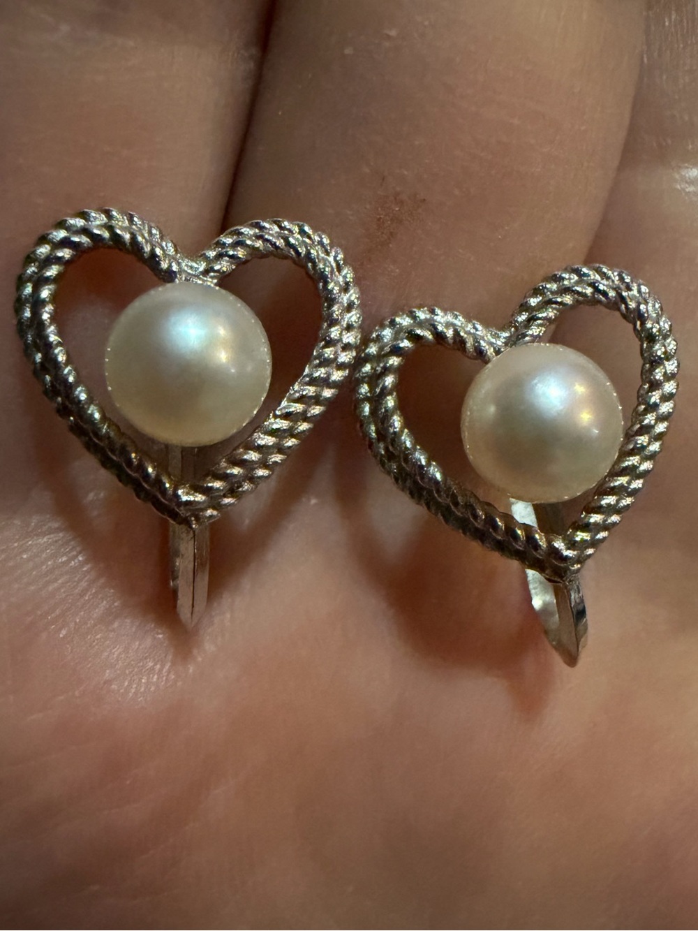 3/$25 Pearl Heart Clip-on Earrings - Silver Tone